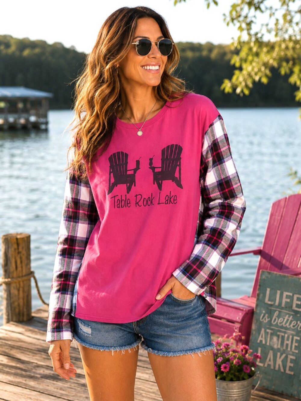 Upcycled Flannel Tee Reworked Oversized Table Rock Lake Shirt Size L-2XL